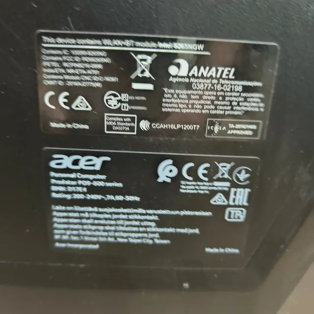 Acer Predator gaming desktop model label specifications