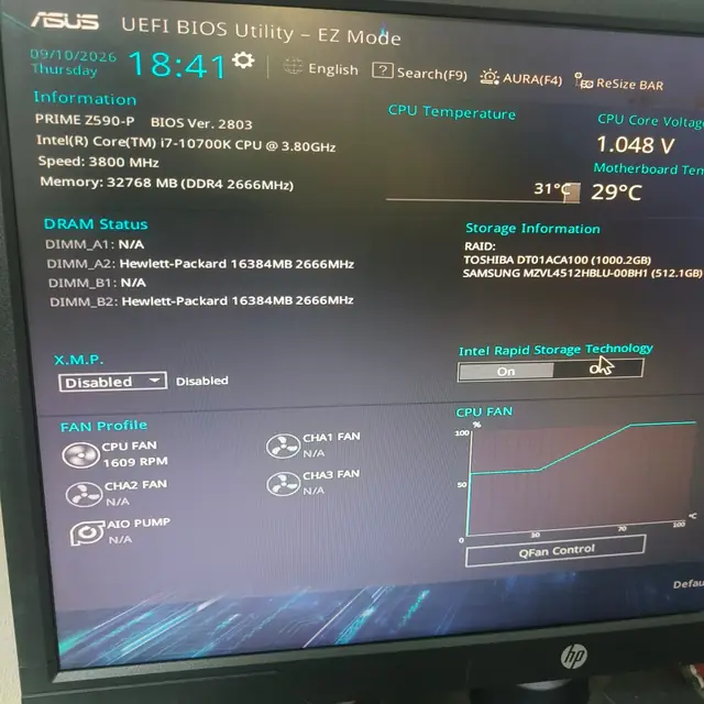 ASUS Prime Z590-P BIOS EZ Mode with Core i7-10700K