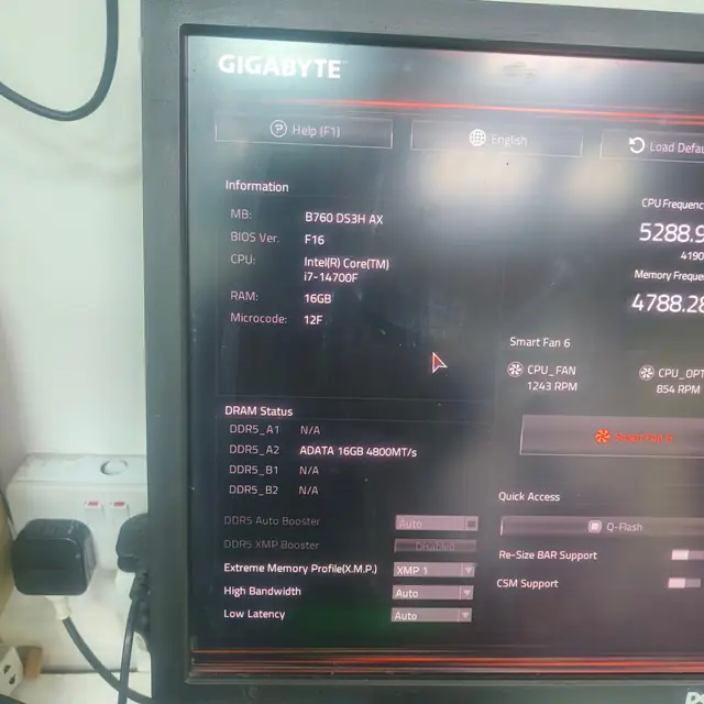 Gigabyte B760 DS3H AX BIOS core i7 14700F PC build