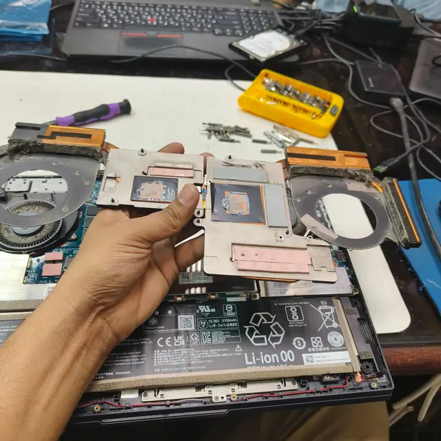 Lenovo Legion laptop heatsink removed thermal pads old paste