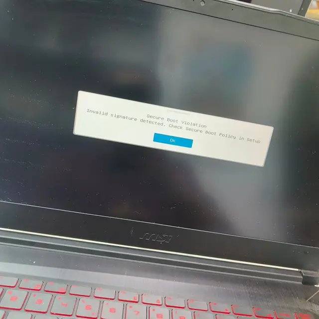 MSI laptop secure boot violation invalid signature fix