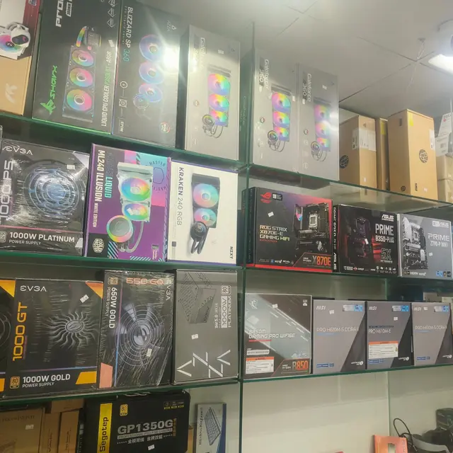 PC parts shop liquid coolers power supplies motherboards
