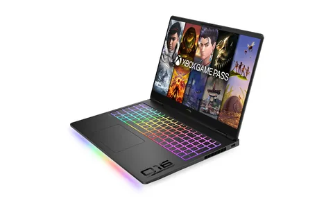 HP OMEN MAX 16 gaming laptop with RGB keyboard and the lid open