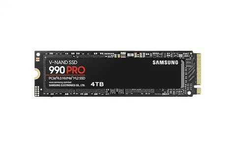 Samsung 990 PRO 4TB M.2 NVMe SSD, top view of the label side